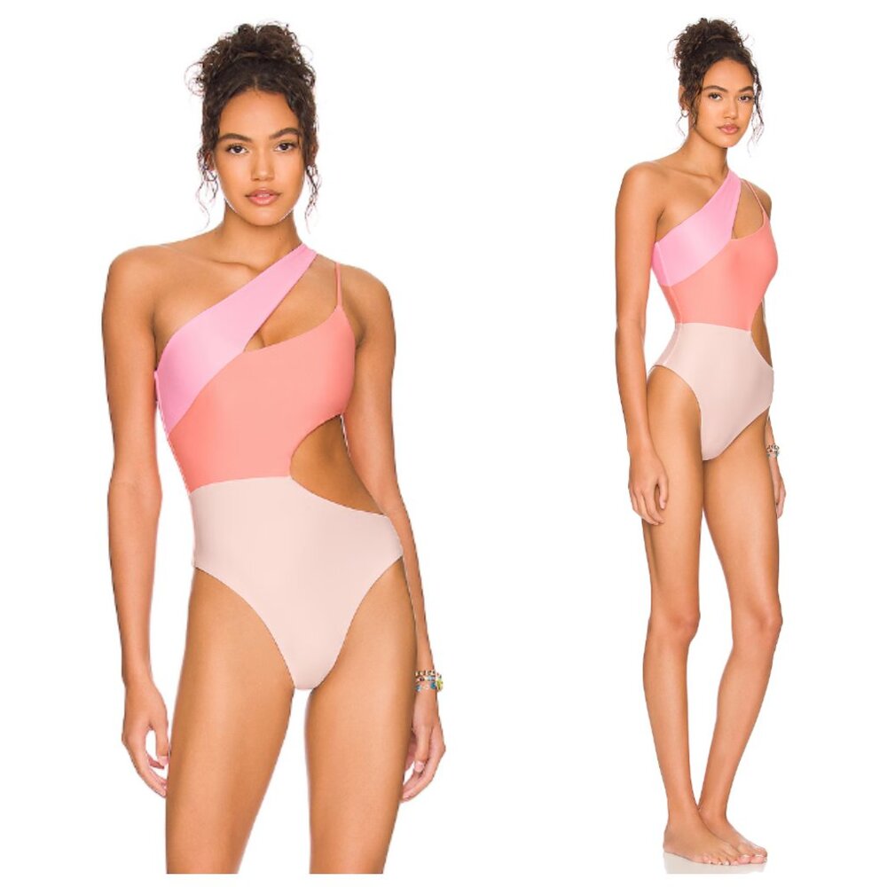 Tularosa Pink Peach Cutout One-Shoulder One-Piece Swimsuit